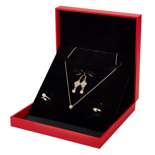 OLYCRAFT Schmuck Set Box PU Leder Anhänger Halskette Geschenk Box Square Velvet Red Anhänger Lagerung Box Hochzeit Schmuck Lagerung für Frauen Schmuck Halskette Ohrring Ring - 19x19x4.7cm von OLYCRAFT