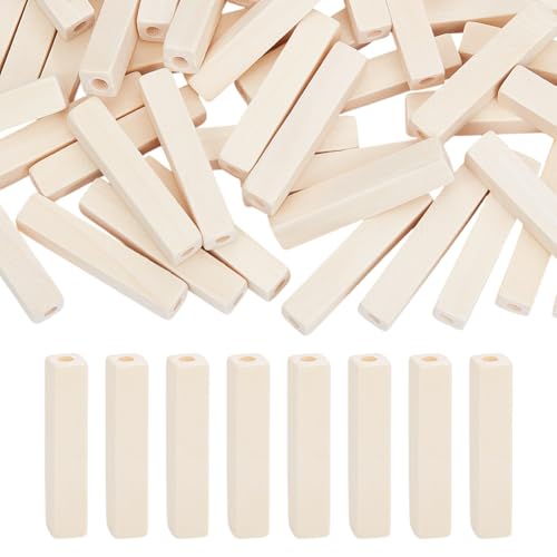 OLYCRAFT Rechteckige Holzperlen, 50 Stück, 4,8 x 1,1 cm, unlackierte Holzperlen, Naturholzperlen, Holzblöcke mit 4,5 mm Loch für Armbänder, Schmuckherstellung, Haare, DIY, Handwerk, handgefertigte von OLYCRAFT