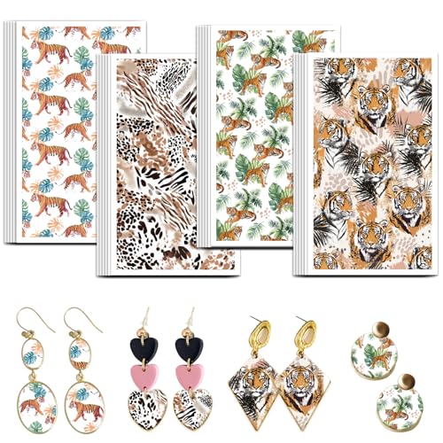 OLYCRAFT Tiger Ton Transferpapier 4 Design 24 Teiliges Transferpapier Für Polymer Ton Leopardenmuster Polymer Ton Transferblätter Kleines Tier Transferpapier Für Ton Ohrringe Schmuckherstellung von OLYCRAFT
