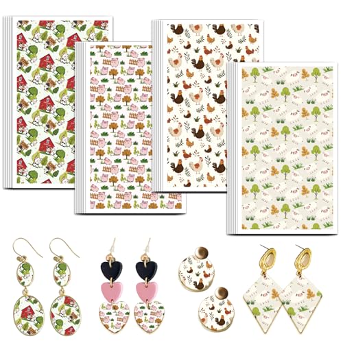 OLYCRAFT Transferpapier Für Ton Mit Bauernhof Motiv 4 Design 24 Stück Transferpapier Für Polymer Hühnergras Polymer Ton Transferblätter Kleines Transferpapier Für Ton Ohrringe Schmuckherstellung von OLYCRAFT