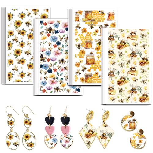 OLYCRAFT Transferpapier Für Ton Mit Bienenmotiv 4 Design 24 Stück Transferpapier Für Polymer Honig Transferblätter Für Polymer Ton Blumenmuster Kleines Transferpapier Für Ton Ohrringe von OLYCRAFT