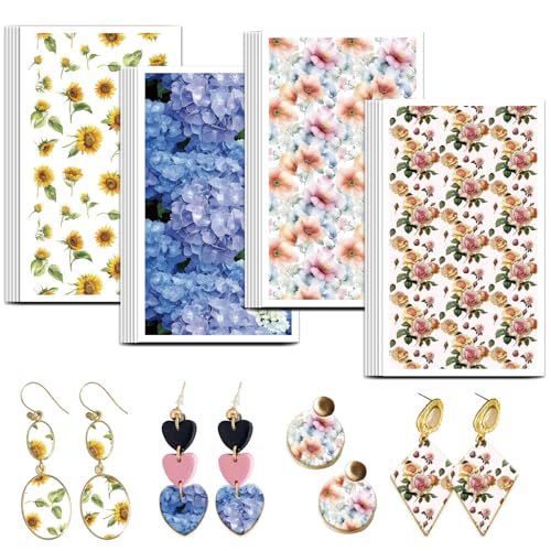OLYCRAFT Transferpapier Für Ton Mit Blumen 4 Design 24 Stück Transferpapier Für Polymer Sonnenblume Hortensie Polymer Ton Transferblätter Mohnblumen Rosen Kleines Transferpapier Für Ton Ohrringe von OLYCRAFT