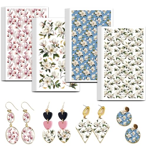 OLYCRAFT Transferpapier Für Ton Mit Magnolienmuster 4 Design 24 Stück Transferpapier Für Polymerpflanze Transferblätter Für Polymerton Blumenmotiv Kleines Transferpapier Für Ton Ohrringe von OLYCRAFT