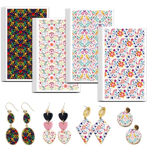 OLYCRAFT Transferpapier Für Ton Mit Mexikanischem Traditionellem Muster 4 Design 24 Stück Transferpapier Für Polymer Blumen Transferblätter Für Polymer Ton Kleines Mexikanisches Transferpapier von OLYCRAFT