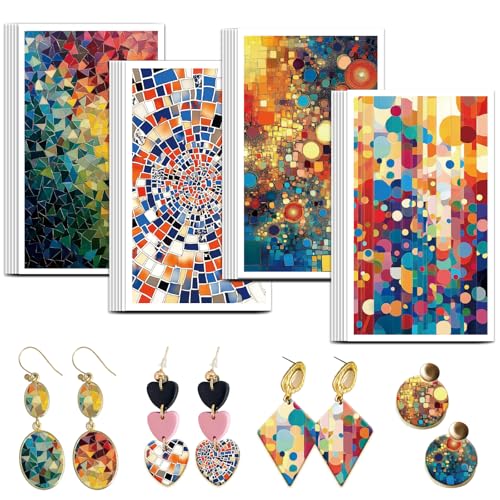 OLYCRAFT Transferpapier Für Ton Mit Mosaikmotiv 4 Design 24 Stück Transferpapier Für Polymer Farbmosaik Transferblätter Für Polymer Ton Kleines Transferpapier Für Ton Ohrringe Schmuckherstellung von OLYCRAFT
