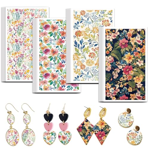 OLYCRAFT Transferpapier Für Ton Mit Tropischen Blumen 4 Design 24 Stück Transferpapier Für Polymer Wildblumen Transferblätter Für Polymer Ton Bunte Blumen Kleines Transferpapier Für Ton Ohrringe von OLYCRAFT