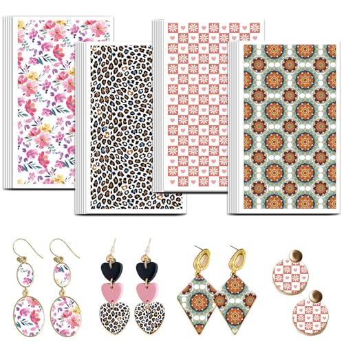 OLYCRAFT Transferpapier Mit Leopardenmuster 4 Design 24 Stück Transferpapier Für Vintage Blumen Polymer Ton Transferblätter Gitter Transferpapiere Kleine Keramik Aufkleber Für Ohrringe von OLYCRAFT