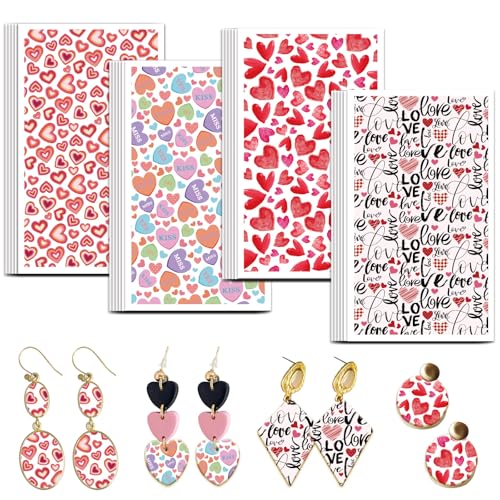 OLYCRAFT Transferpapier Zum Valentinstag 4 Design 24 Stück Liebes Transferpapier Für Polymer Herzförmige Transferblätter Aus Polymer Ton Kleines Transferpapier Für Die Herstellung von Ohrringen von OLYCRAFT