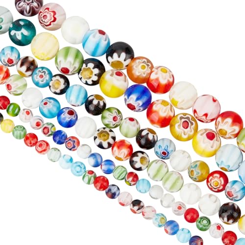 OLYCRAFT Millefiori-Glasperlen, Mundgeblasen, 212-218 Stück, 4 mm, 6 mm, 8 mm, Runde Glasperlen, 1 mm, Gemischte Farben, Mosaikperlen für Schmuckherstellung OLYCRAFT Millefiori-Glasperlen, Mundgeblasen, 212-218 Stück, 4 mm, 6 mm, 8 mm, Runde Glasperlen, 1 mm, Gemischte Farben, Mosaikperlen für Schmuckherstellung von OLYCRAFT