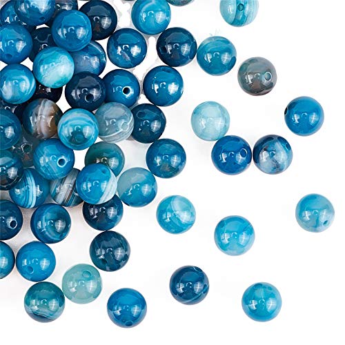 OLYCRAFT 100 Stück 8mm Natürliche Achat Perlen Blau Gestreifte Achat Perlen Natürliche Steinperlen Edelsteinperlen Runde Edelstein Perlen mit 1mm Loch Für Armbänder Ohrringe Schmuckherstellung von OLYCRAFT