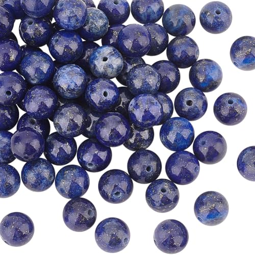 OLYCRAFT 88~96 Stück Blauer Lapislazuli Perlen 8mm Gefärbt Lapislazuli Halbedelsteine Perlen Runde Lose Edelstein Perlen zum Auffädeln Energiestein mit 1mm Loch Für Armband Die Schmuckherstellung von OLYCRAFT