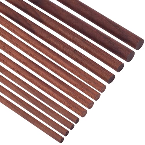 OLYCRFAT 12 Stück 4 Größen Walnussholz Dübelstangen 35cm Lang Dübelstangen Holzstäbe 6/8/10/12mm Durchmesser Unvollendete Runde Stäbe Holzschnitzblöcke Für Baumodelle Makramee Heimwerkerarbeiten von OLYCRAFT