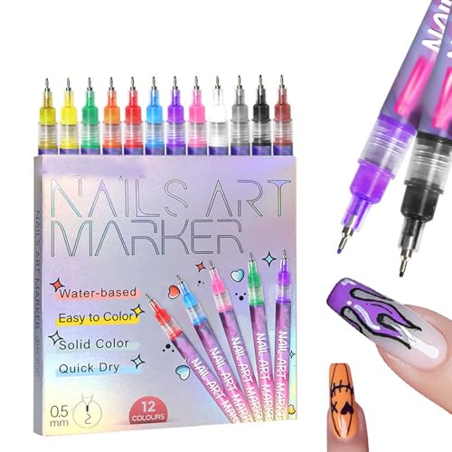 OLYGEE Nail Art Pens for Painting Nails Fine Tip, Nail Art Markers for Gel Nails, 2025 DIY Art Marker Drawing Painting Liner Pen for Home Salon (2pcs) von OLYGEE