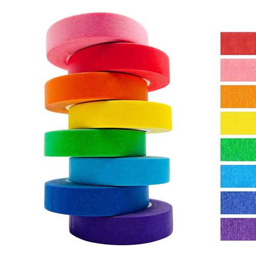 OMBRISA Kreppband Bunt 8 Rollen, Klebeband Bunt 15 mm x 13 m, Malerkrepp Abklebeband Maler Masking Tape Regenbogen Bastelband für Kinder, Dekoration, Kunstprojekte, Unterrichtsmaterial von OMBRISA