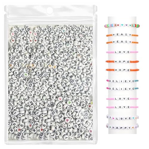 Perlen Buchstaben 1000pcs, Perlen für Armbänder Buchstaben 4x7mm, Bunte Perlen Rund Acryl Alphabet A-Z, für Schmuck Machen Armbänder Halsketten Schlüsselketten (schwarz) von OMBRISA