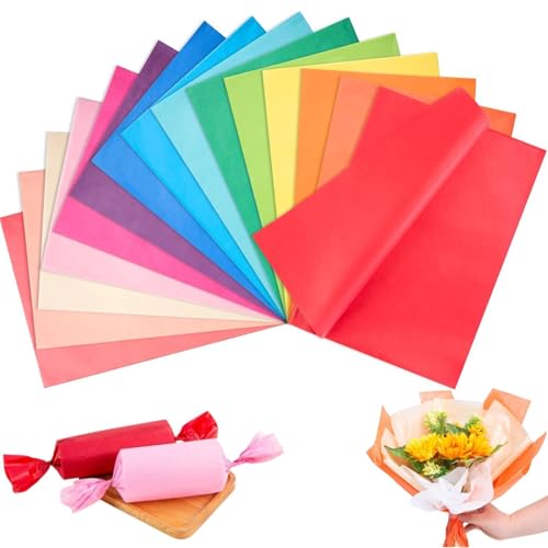 Seidenpapier in 15 Farben, farbiges Geschenkpapier, 75 Blatt, Geschenkpapier 50 cm x 35 cm, für Verpackungen, Basteln, Hochzeiten, Geburtstage, Partys, Dekorationen und Kunstprojekte von OMBRISA