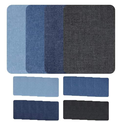 20Stück Jean-Flicken zum Aufbügeln, 7,5 x 11 cm 100 % Baumwolle Aufbügelbare Flicken Stärkerer Kleber Einfach Aufzutragende Reparatur Verschiedene Blautöne Zum Ausbessern Löchern in Kleidung von OMCGG