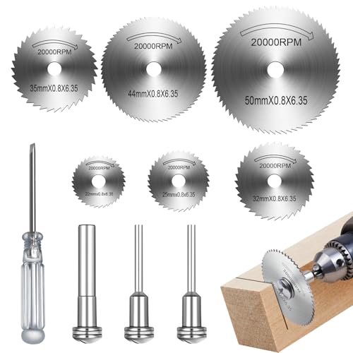 Set mit 6 rotierenden Sägeblättern für Scheibensägen aus Stahl mit 3 Bohrfutterschaften, Trennscheiben, Mini-Sägeblätter aus Schnellarbeitsstahl, kreisförmig, zum Schneiden von Holz, Kunststoff und Set mit 6 rotierenden Sägeblättern für Scheibensägen aus Stahl mit 3 Bohrfutterschaften, Trennscheiben, Mini-Sägeblätter aus Schnellarbeitsstahl, kreisförmig, zum Schneiden von Holz, Kunststoff und von OMCGG