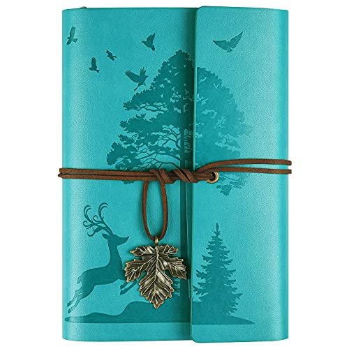 Leder Notizbuch Tagebuch, Nachfüllbar Vintage Liniert Reisetagebuch Personalisiert, Ringbuch Tagebuch Für Erwachsene 18,5 x 13 cm (Blau) von OMEYA