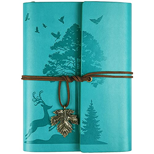 OMEYA Leder Notizbuch Tagebuch, Nachfüllbar Vintage Liniert Reisetagebuch Personalisiert, Ringbuch Tagebuch Für Erwachsene A5 16.5 cm x 23.4cm (Blau) von OMEYA