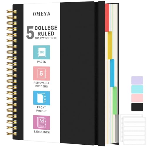 Notizblock, Notizbuch A4 Liniert, Notizbücher Mit 5 Fächern Und Herausnehmbaren Trennblättern, 300 Blatt 100GSM Spiral Notizbuch Softcover Zum Schreiben, Für Arbeit Und Schulbedarf, 21.5 x 27.9cm Notizblock, Notizbuch A4 Liniert, Notizbücher Mit 5 Fächern Und Herausnehmbaren Trennblättern, 300 Blatt 100GSM Spiral Notizbuch Softcover Zum Schreiben, Für Arbeit Und Schulbedarf, 21.5 x 27.9cm von OMEYA