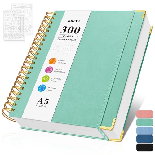 Notizblock, Notizbuch A5 Gepunktetes, Bullet Dotted Journal, Notizbücher mit 300 Seiten, 120GSM, Hardcover Leder spiralbindung Dot Journal für Frauen und Männer,Großes Notizbuch für Arbeit Büro Schule Notizblock, Notizbuch A5 Gepunktetes, Bullet Dotted Journal, Notizbücher mit 300 Seiten, 120GSM, Hardcover Leder spiralbindung Dot Journal für Frauen und Männer,Großes Notizbuch für Arbeit Büro Schule von OMEYA