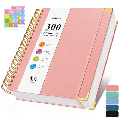 Notizblock, Notizbuch A5 Liniert, Notizbücher mit 300 Nummerierten Seiten, 100GSM Dickes Notizheft, Hardcover Leder spiralbindung Journal für Frauen und Männer, Großes Notizbuch für Arbeit Büro Schule Notizblock, Notizbuch A5 Liniert, Notizbücher mit 300 Nummerierten Seiten, 100GSM Dickes Notizheft, Hardcover Leder spiralbindung Journal für Frauen und Männer, Großes Notizbuch für Arbeit Büro Schule von OMEYA