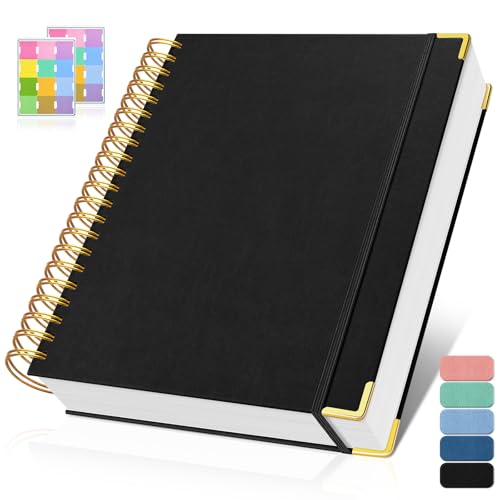 Notizblock A5 Kariert, Spiralblock Notizbuch mit 300 Seiten, 100GSMblock kariert, Hardcover Leder Spiralbindung Notebook für Frauen und Männer,Großes Notizbücher für Arbeit Büro Schule, 14 x 21cm von OMEYA