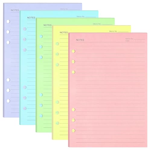 OMEYA Buntes liniertes Nachfüllpapier, A5, 120 g/m², lose Blätter, 6 Löcher, Notizbuch-Nachfüllpackungen für 6 Ringe, nachfüllbar, Ordner, Notizbuch, Planer, 150 Blatt/300 Seiten, 14,2 x 21,1 cm OMEYA Buntes liniertes Nachfüllpapier, A5, 120 g/m², lose Blätter, 6 Löcher, Notizbuch-Nachfüllpackungen für 6 Ringe, nachfüllbar, Ordner, Notizbuch, Planer, 150 Blatt/300 Seiten, 14,2 x 21,1 cm von OMEYA