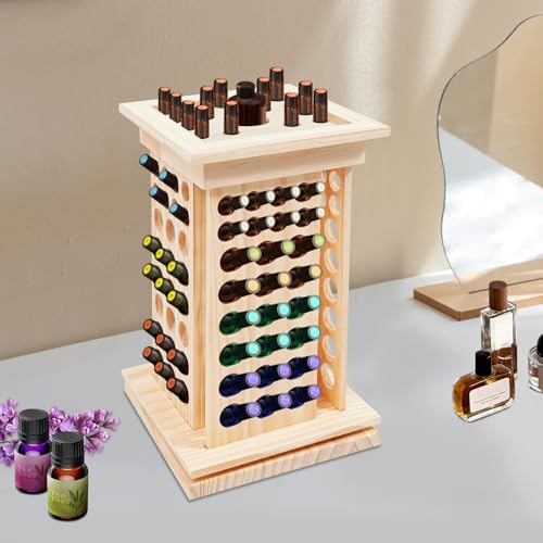 OMGGYER Drehbares Ätherische Öle Aufbewahrung Holz Organisator für Duftöle, Nagellack, Lippenstiften, Kosmetik, Stain, Parfüm-Testpapier Nagellackständer mit 125 Löchern von OMGGYER