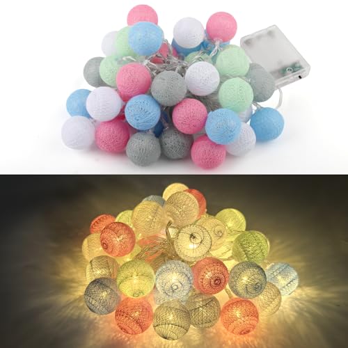 OMIGA Baumwollkugeln Lichterkette 3cm - 6 Meter 40 LED Lampion Innen Außen Bho Lichterkette Batterie String Lights für Hochzeiten Bars Partys Halloween Weihnachten (Batterie nicht enthalten von OMIGA