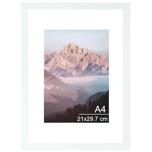 OMISHE Massivholzrahmen A4 21x29,7 cm, Weiß, A4-Bilderrahmen mit A5 Passepartout und Plastikhülle, Holz A4 Fotorahmen für Wandbehang oder Tischplatte, Weiß, 1 Packung OMISHE Massivholzrahmen A4 21x29,7 cm, Weiß, A4-Bilderrahmen mit A5 Passepartout und Plastikhülle, Holz A4 Fotorahmen für Wandbehang oder Tischplatte, Weiß, 1 Packung von OMISHE