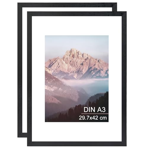 OMISHE 2er Pack Massivholz Bilderrahmen A3 29,7x42 cm, Schwarzer Bilderrahmen DIN A3 mit A4 Passepartout und Plastikhülle, Holz A3 Bilderrahmen für Wand, Rahmen DIN A3,Schwarz, 2er Pack OMISHE 2er Pack Massivholz Bilderrahmen A3 29,7x42 cm, Schwarzer Bilderrahmen DIN A3 mit A4 Passepartout und Plastikhülle, Holz A3 Bilderrahmen für Wand, Rahmen DIN A3,Schwarz, 2er Pack von OMISHE
