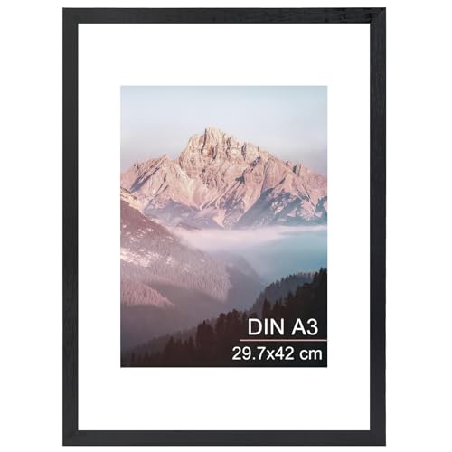 OMISHE Massivholz Bilderrahmen A3 29,7x42 cm, Schwarzer Bilderrahmen DIN A3 mit A4 Passepartout und Plastikhülle, Holz A3 Rahmen für Wand, Schwarz, 1 Pack OMISHE Massivholz Bilderrahmen A3 29,7x42 cm, Schwarzer Bilderrahmen DIN A3 mit A4 Passepartout und Plastikhülle, Holz A3 Rahmen für Wand, Schwarz, 1 Pack von OMISHE