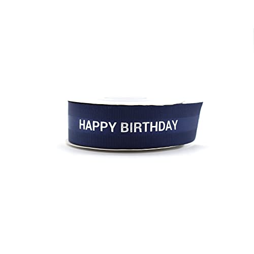 OMISS - Schleifenband Happy Birthday Marineblau und Silber aus Satin und grobkörniger Körnung – Breite 22 mm – ideal für Ihre Dekorationen und Geschenke (Marineblau) von OMISS