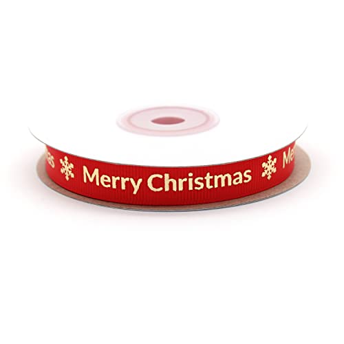 Merry Christmas Schleifenband Rot und Goldbeschriftung – Ripsband (13mm) von OMISS