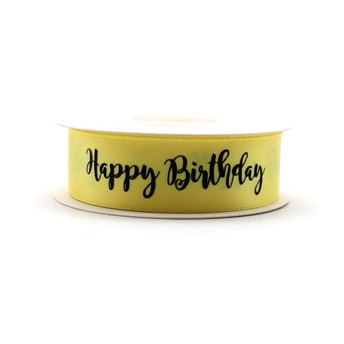OMISS - Gelbes Band mit schwarzer Schrift – Happy Birthday – Dekoration für Geburtstag (gelb) von OMISS