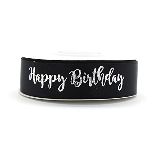 OMISS - Schwarzes Band mit silberfarbener Schrift – Happy Birthday – Dekoration für Geburtstag (schwarz) von OMISS