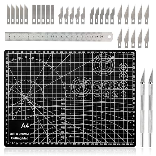OMJMYY Schneidematte A4 Cutting Mat Schwarz Doppelseitiges Gitte Selbstheilend Schneideunterlage mit Stahllineal Ersatzklingen für Basteln Nähen Patchworken Malen OMJMYY Schneidematte A4 Cutting Mat Schwarz Doppelseitiges Gitte Selbstheilend Schneideunterlage mit Stahllineal Ersatzklingen für Basteln Nähen Patchworken Malen von OMJMYY