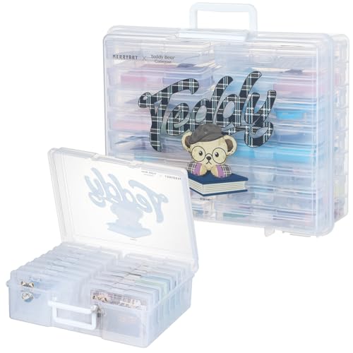 OMNISAFE Foto-Organizer-Hüllen, Teddybär, 16 Stück, Kunststoff-Aufbewahrungsbehälter, Box für Bilder, Handwerk, Scrapbooking, transparenter Fotohalter mit Griff (Campusbraun) von OMNISAFE