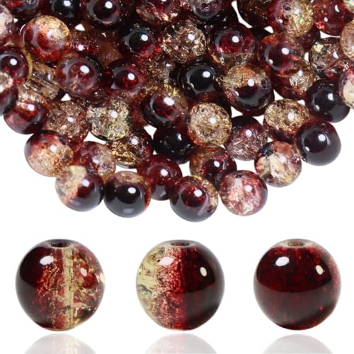 Craquelé-Glasperlen für Schmuckherstellung, runde Abstandshalter, Kristallperlen, Bastelbedarf für Halsketten, Armbänder, Ohrringe, 100 Stück, Rot und Hellkaffee Craquelé-Glasperlen für Schmuckherstellung, runde Abstandshalter, Kristallperlen, Bastelbedarf für Halsketten, Armbänder, Ohrringe, 100 Stück, Rot und Hellkaffee von OMYZERO