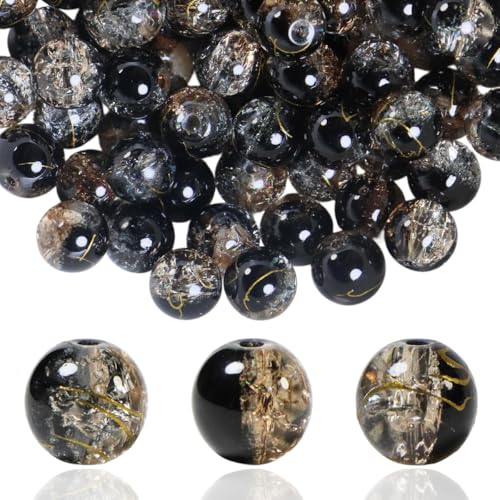 Craquelé-Glasperlen für Schmuckherstellung, runde Abstandshalter, Kristallperlen, Bastelbedarf für Halsketten, Armbänder, Ohrringe, 100 Stück, Schwarz und Kaffeebraun, 100 Stück Craquelé-Glasperlen für Schmuckherstellung, runde Abstandshalter, Kristallperlen, Bastelbedarf für Halsketten, Armbänder, Ohrringe, 100 Stück, Schwarz und Kaffeebraun, 100 Stück von OMYZERO