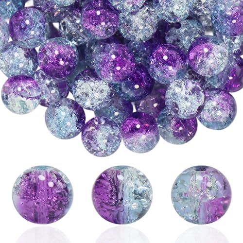Craquelé-Glasperlen für Schmuckherstellung, runde Abstandshalter, Kristallperlen, Bastelbedarf für Halsketten, Armbänder, Ohrringe, 100 Stück, Violett / Hellblau Craquelé-Glasperlen für Schmuckherstellung, runde Abstandshalter, Kristallperlen, Bastelbedarf für Halsketten, Armbänder, Ohrringe, 100 Stück, Violett / Hellblau von OMYZERO