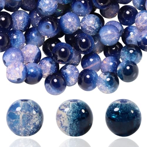 Craquelé-Glasperlen für Schmuckherstellung, runde Abstandshalter, Kristallperlen, Bastelbedarf für Halsketten, Armbänder, Ohrringe, 100 Stück (Blau-Hellviolett) von OMYZERO