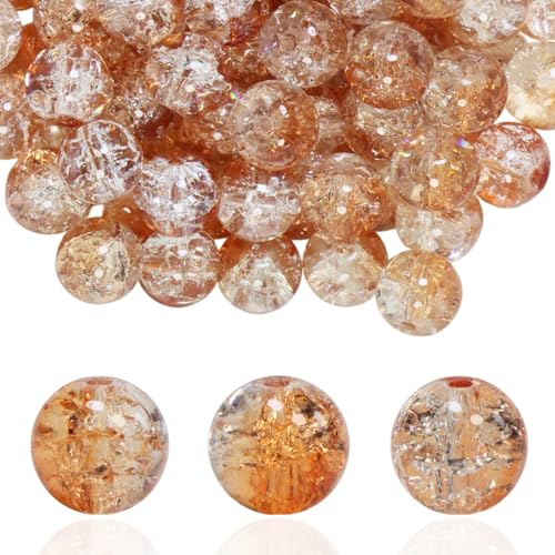 Craquelé-Glasperlen für Schmuckherstellung, runde Abstandshalter, Kristallperlen, Bastelbedarf für Halsketten, Armbänder, Ohrringe, Honiggelb, transparent, 100 Stück Craquelé-Glasperlen für Schmuckherstellung, runde Abstandshalter, Kristallperlen, Bastelbedarf für Halsketten, Armbänder, Ohrringe, Honiggelb, transparent, 100 Stück von OMYZERO