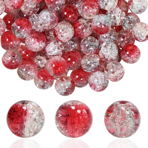 Craquelé-Glasperlen für Schmuckherstellung, runde Abstandshalter, Kristallperlen, Bastelbedarf für Halsketten, Armbänder, Ohrringe, Rot, Hellgrün, Transparent, 100 Stück Craquelé-Glasperlen für Schmuckherstellung, runde Abstandshalter, Kristallperlen, Bastelbedarf für Halsketten, Armbänder, Ohrringe, Rot, Hellgrün, Transparent, 100 Stück von OMYZERO
