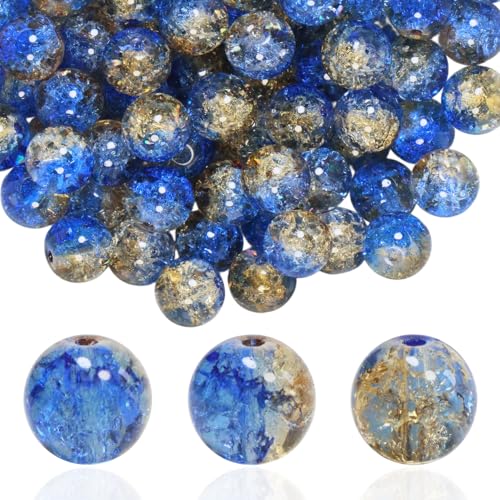 Craquelé-Glasperlen für Schmuckherstellung, runde Abstandshalter, Kristallperlen, Bastelzubehör für Halsketten, Armbänder, Ohrringe, 100 Stück, 100 Stück (Blauer Kaffee) von OMYZERO