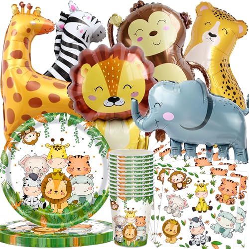 Dschungel Safari Geburtstag Deko Set,66 Dschungel Geburtstag Dekoration Partygeschirr mit Folienballon,Tiere Papier Teller Tassen Servietten Luftballon Junge Kindergeburtstag Deko 20 Gäste Dschungel Safari Geburtstag Deko Set,66 Dschungel Geburtstag Dekoration Partygeschirr mit Folienballon,Tiere Papier Teller Tassen Servietten Luftballon Junge Kindergeburtstag Deko 20 Gäste von OMZSXK