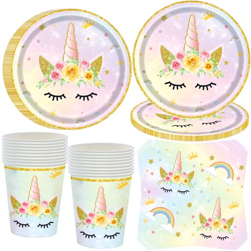 OMZSXK Einhorn Partygeschirr Set für 16 Gäste, Einhorn Partyteller Geburtstag, Einhorns Pappteller Becher Servietten Kindergeburtstag Party Deko OMZSXK Einhorn Partygeschirr Set für 16 Gäste, Einhorn Partyteller Geburtstag, Einhorns Pappteller Becher Servietten Kindergeburtstag Party Deko von OMZSXK
