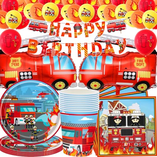 Feuerwehrauto Geburtstag Deko Set,80 Stück Feuerwehrauto Partygeschirr mit Folienballon Partyzubehörset,Feuerwehrmann Pappteller Tassen Servietten banner Luftballon Kinder Party Deko 20 Gäste Feuerwehrauto Geburtstag Deko Set,80 Stück Feuerwehrauto Partygeschirr mit Folienballon Partyzubehörset,Feuerwehrmann Pappteller Tassen Servietten banner Luftballon Kinder Party Deko 20 Gäste von OMZSXK